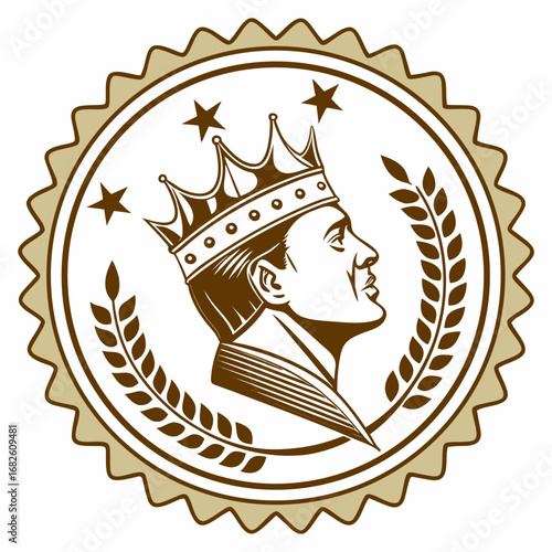 Royal Badge with Crowned Man and Laurel Wreath Accent