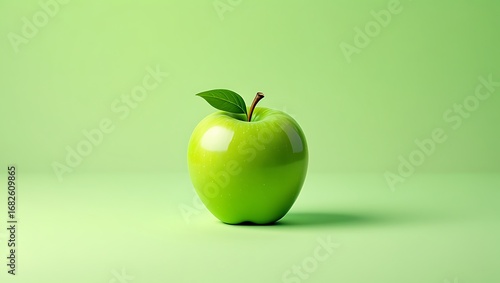 Fresh green apple with leaf on light green background studio shot promoting healthy eating and vibrant color palette