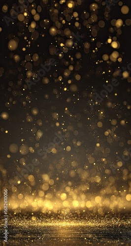 Golden glittering particles against a dark backdrop
