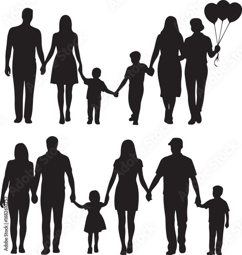 Set silhouette of happy family on a white background. Vector illustration