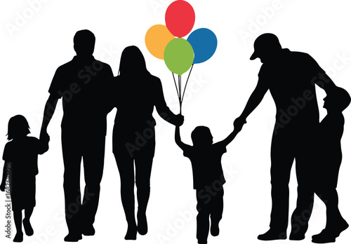 Set silhouette of happy family on a white background. Vector illustration