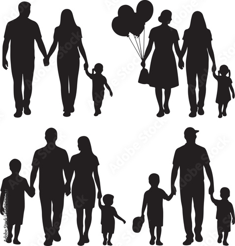 Set silhouette of happy family on a white background. Vector illustration