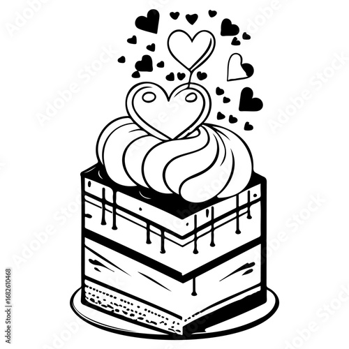 Black and white cake with heart decorations evokes sweetness and love celebrating togetherness