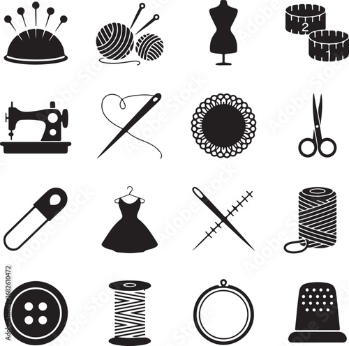 Sewing and needlework icons. Vector set