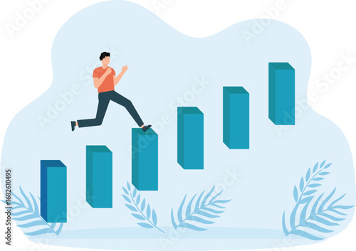 Financial business statistics for business growth, Businessman run on graphs and candlestick charts show stock market prices and earnings concept
