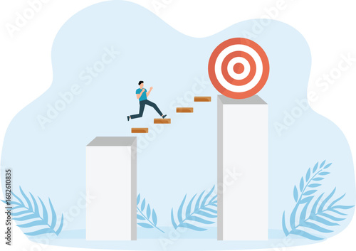 Business opportunity and finance concept. Businessman walking crossing to the target and Symbol of goal for growth and challenge concept
