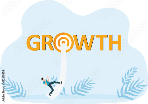 Business goal and business opportunity. Businessman running on the upward arrow into the growth. Career or investment opportunity symbol, The financial market and stock exchange with symbol of success