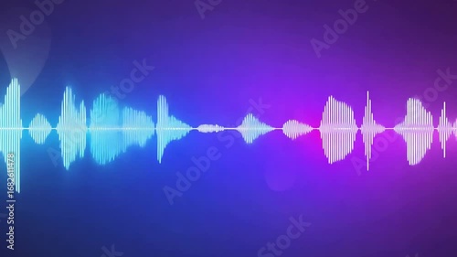A vibrant audio wave illustration with dynamic purple and blue hues. The image embodies rhythm, beats and voice recording concepts. 