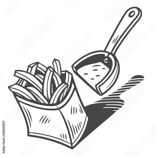 French Fries with Scoop - Simple Vector Illustration