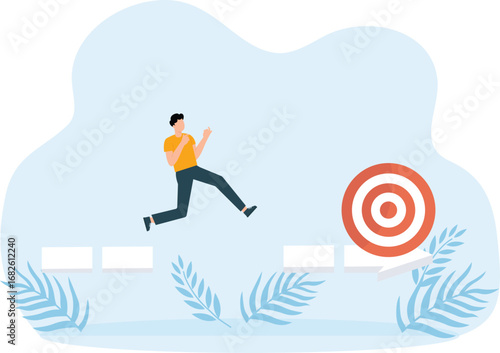 Businessman is running to the exit and target of success, Way to avoid problems and leaving the situation and finding a new way concept,
