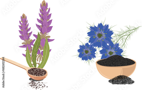 chia seed and kalonji flower art