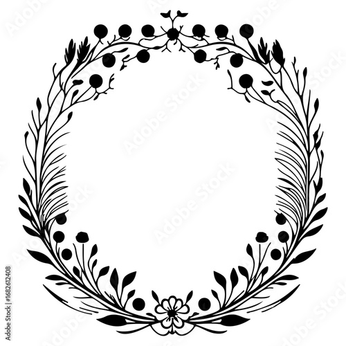 Botanical frame design featuring floral elements creating a decorative border enhancing visual
