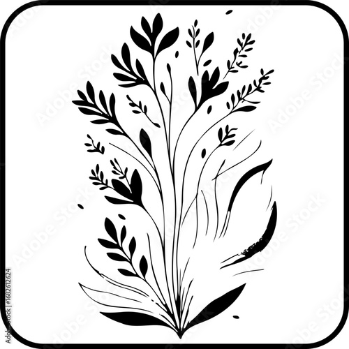 Botanical illustration showcasing elegant floral arrangement with delicate leaves in minimalistic