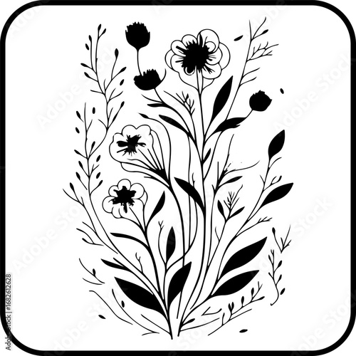 Botanical illustration showcasing a graceful array of flowering plants and delicate foliage a