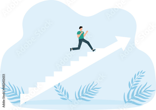 Business team and target for success, Business people walking on red arrow stair up go to success in career. Achievement for the better business growth concept,
