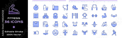 Fitness Line Icons - Editable Stroke Color.