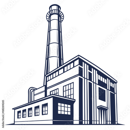 Industrial Plant Illustration with Tall Chimney Vector