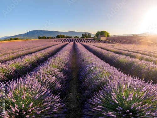 Amanecer en los campos de lavanda.