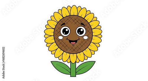 Cute Smiling Sunflower Cartoon Character Isolated on White Background