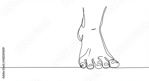 Artistic single-line drawing of a human foot, symbolizing wellness, health, and body positivity