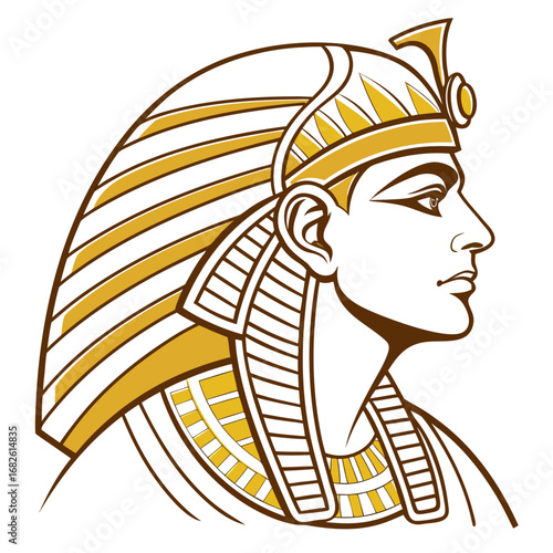 Pharaoh Profile Illustration in Gold and Brown Tones
