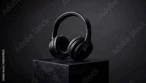Sleek Black Wireless Headphones: Dark Mood Product Shot