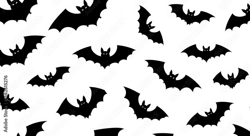 Fototapeta premium Flying Black Bat Silhouettes in a Spooky Halloween Pattern Isolated on White