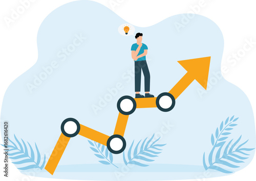 Found a new idea for success, businessman sleeps and dreams of seeing a light bulb on a growth graph concept,
