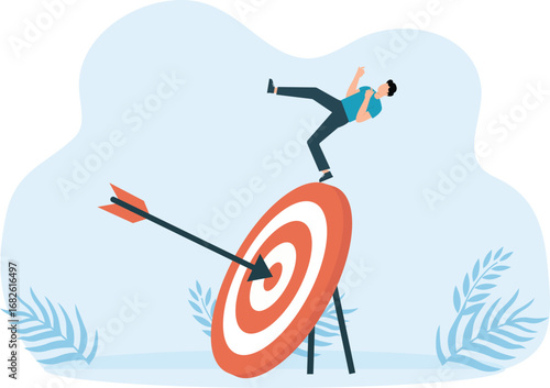 Missed the target, Businessman slips and falls on target concept,
