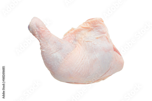 Raw chicken thigh with bone isolated on a transparent background
