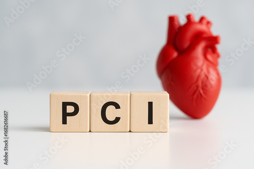 Concept image representing PCI (Percutaneous Coronary Intervention) with wooden blocks spelling 