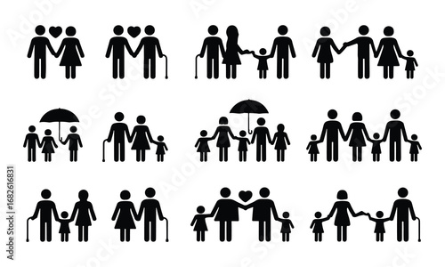 Diverse Family Icon Set Showing Different Family Structures And Generations people silhouette