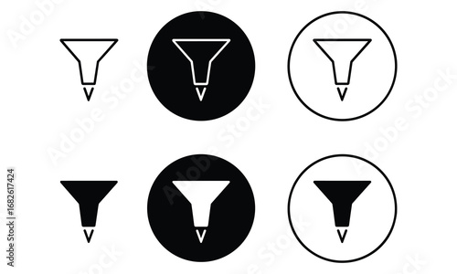 Funnel Icon Variations In Black Outline Filled Circle And Solid Fill filter process