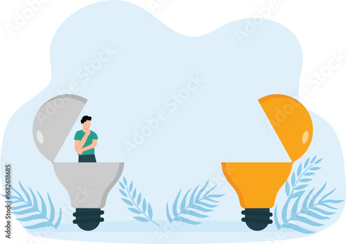 Vision to discover solutions for success, Businessman opens light bulb using binoculars concept,

