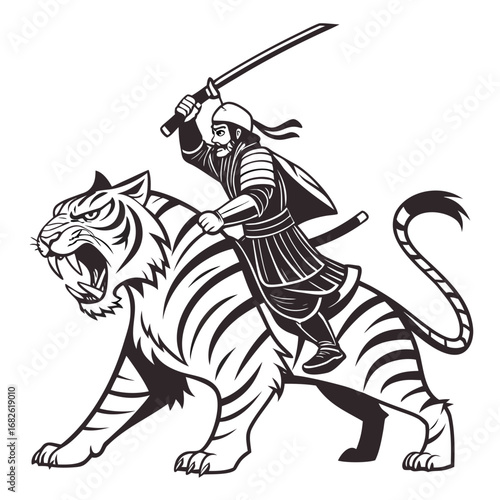 Samurai Warrior on Tiger A Powerful Vector Illustration