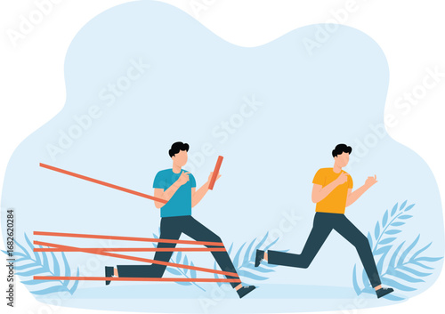 Distrust partner businessman fail baton pass, Failure or mistake causing business lost and losing business competition concept,
