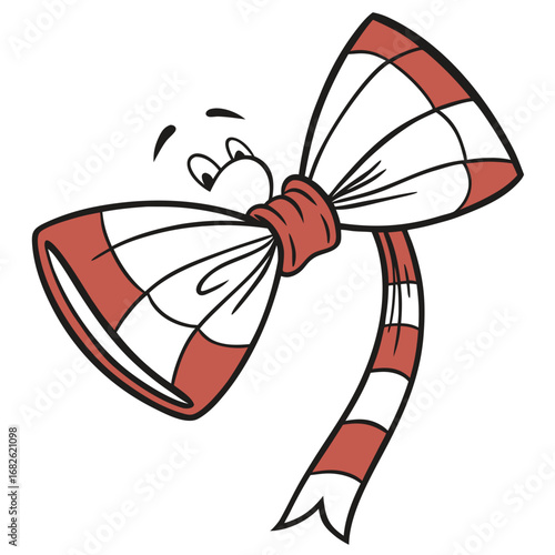 Cute cartoon scarf character tied in a bow with red and white checkered pattern, a cheerful vector illustration isolated on a white background