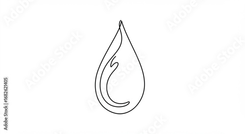 Elegant continuous line drawing of a water droplet with a delicate flowing interior design
