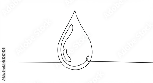 Elegant continuous line drawing of a water drop, representing purity and freshness