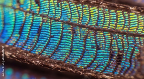 Intricate iridescent pattern with scales showcasing natural colors and structural detail