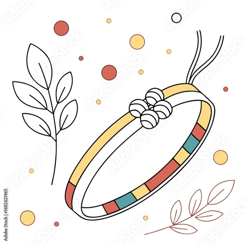 Simple colorful fashion bracelet vector illustration. Centered subject of a traditional accessory with clean lines and plant motifs on an isolated background