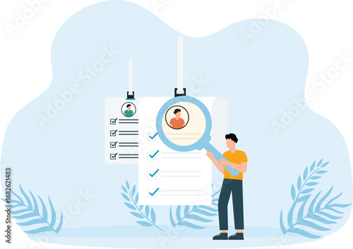 Searching for personnel to work, People at magnifying glass and balance and equality, Work and life and human resources concept,
