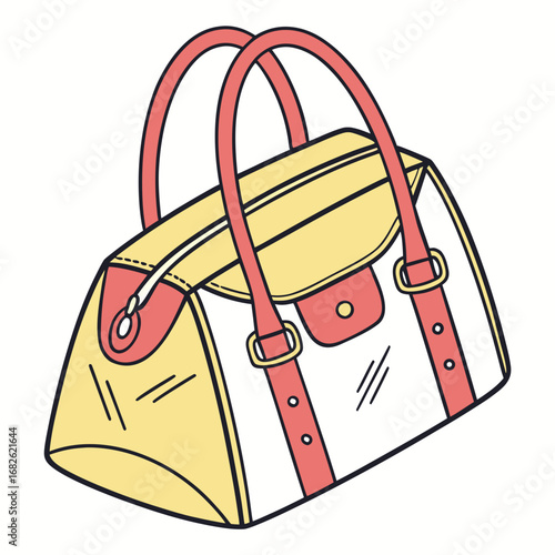 Simple colorful handbag vector illustration, a stylish female accessory for travel or daily use, isolated on a white background