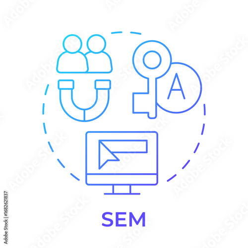 SEM blue gradient concept icon. Lead generation, marketing. Target audience, customers. Round shape line illustration. Abstract idea. Graphic design. Easy to use in presentation, infographic