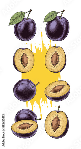 Delicious ripe plums and sweet slices showcasing their juicy flesh and vibrant color a healthy natural food ingredient for culinary delights