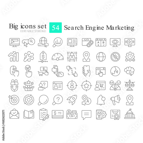 Search engine marketing line icons set. Target audience, customer satisfaction. Seo optimization. Isolated vector outline illustrations. Thin lineart iconset symbols. Editable stroke