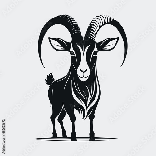 Goat Animal Vector Logo in Black and White, Minimalist and Simple Design, Ideal for Wildlife Branding, Nature Illustration, and Unique Animal Identity
