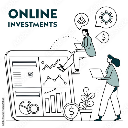 Investor Online Service Platform – Investment Strategy, Fundamental Analysis, Diversification, and Online Investments Flat Vector Illustration
