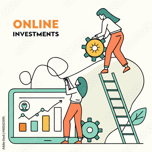 Investor Online Service Platform – Investment Strategy, Fundamental Analysis, Diversification, and Online Investments Flat Vector Illustration
