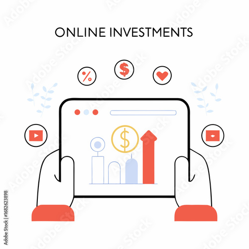 Investor Online Service Platform – Investment Strategy, Fundamental Analysis, Diversification, and Online Investments Flat Vector Illustration
